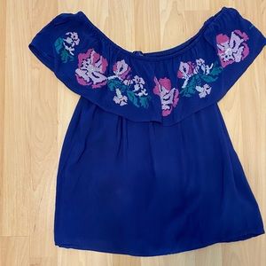 Blue Rain Off the Shoulder Top